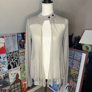 Vera Wang Gray Knit Cardigan with Sheer Front